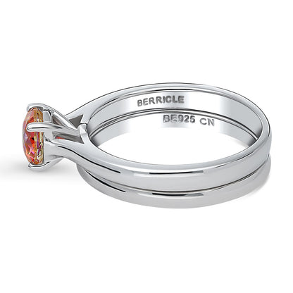 Solitaire Kaleidoscope Red Orange CZ Ring Set in Sterling Silver