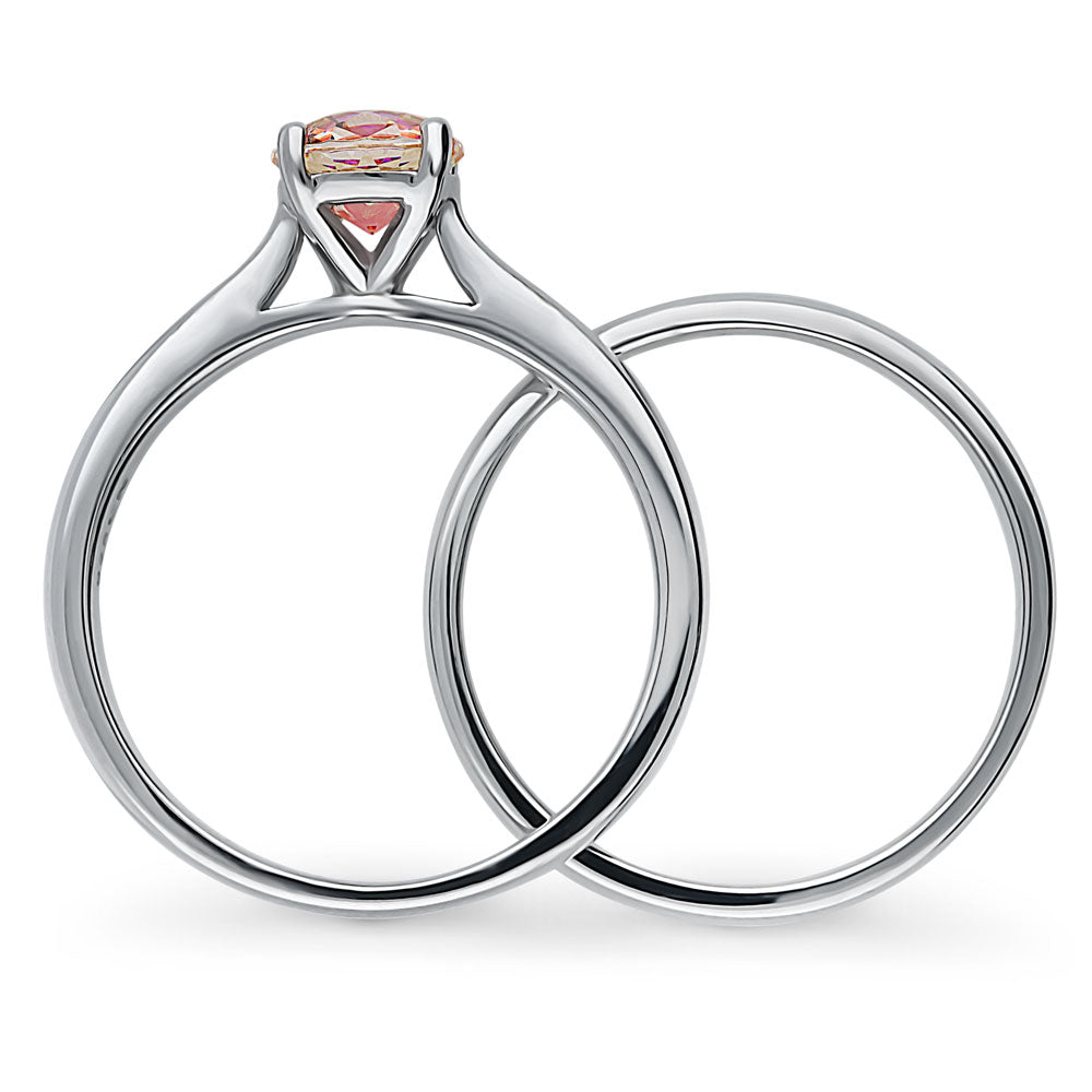 Solitaire Kaleidoscope Red Orange CZ Ring Set in Sterling Silver