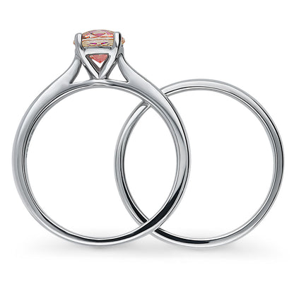 Solitaire Kaleidoscope Red Orange CZ Ring Set in Sterling Silver