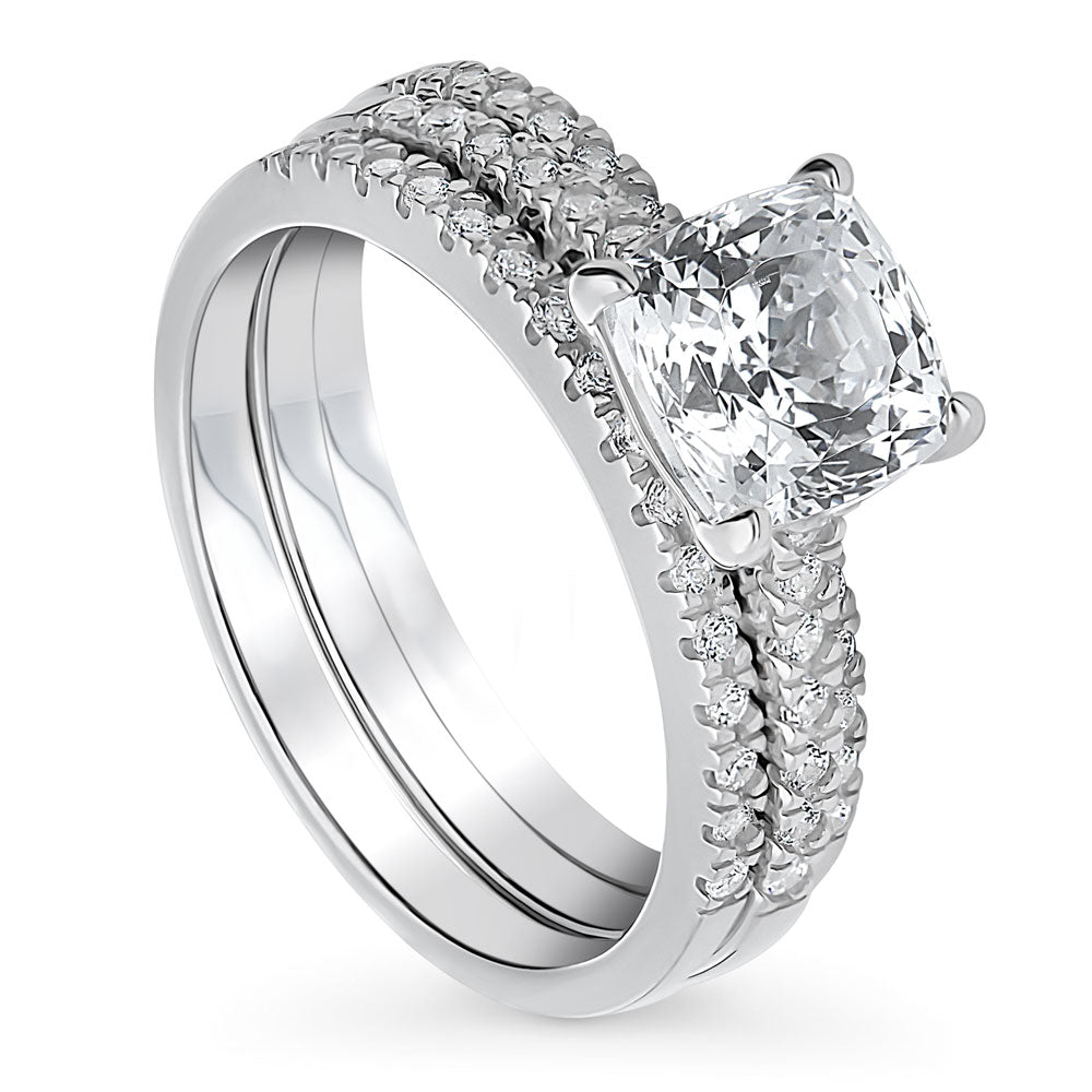 Solitaire 2ct Cushion CZ Ring Set in Sterling Silver
