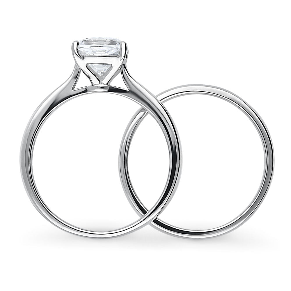 Solitaire 2ct Cushion CZ Ring Set in Sterling Silver