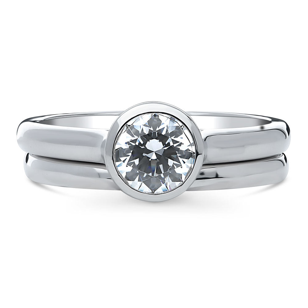 Solitaire 0.8ct Bezel Set Round CZ Ring Set in Sterling Silver, 1 of 12