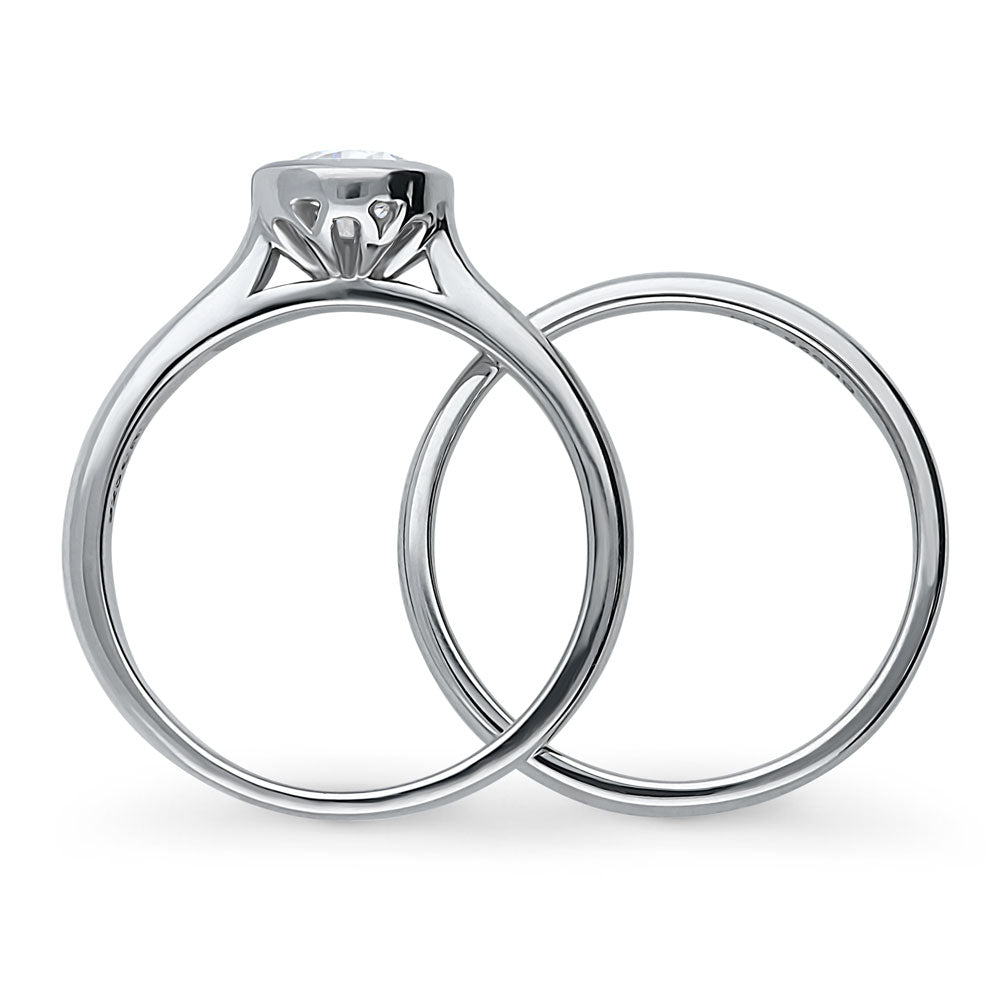Alternate view of Solitaire 0.8ct Bezel Set Round CZ Ring Set in Sterling Silver, 8 of 12