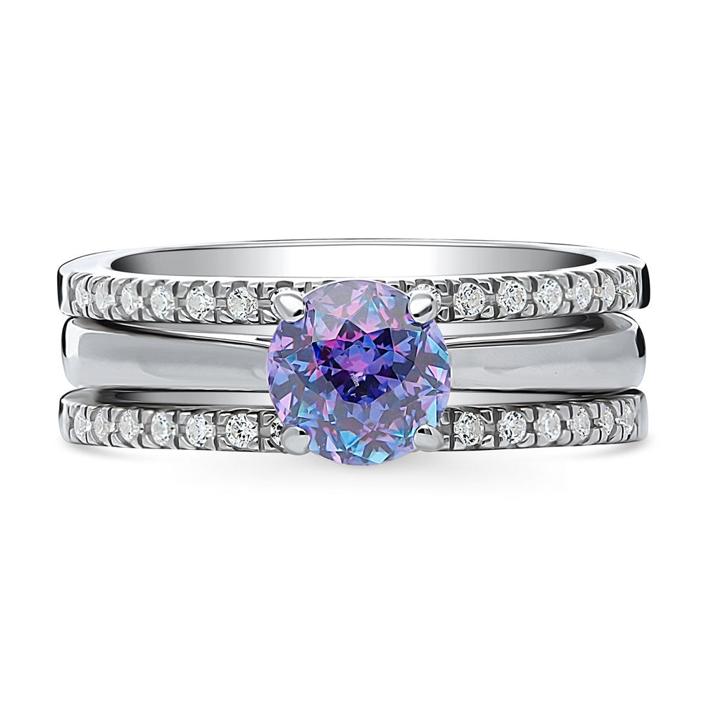 Solitaire 0.8ct Purple Aqua Round CZ Ring Set in Sterling Silver, 1 of 10