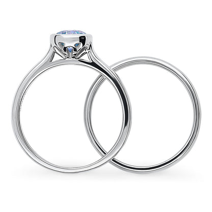 Solitaire Kaleidoscope Purple Aqua CZ Ring Set in Sterling Silver