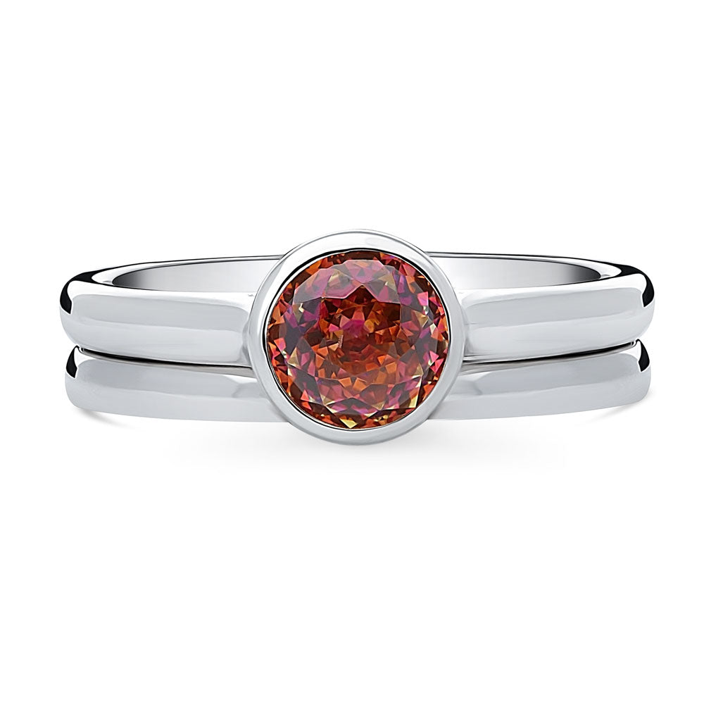 Solitaire Kaleidoscope Red Orange CZ Ring Set in Sterling Silver