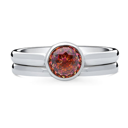 Solitaire Kaleidoscope Red Orange CZ Ring Set in Sterling Silver