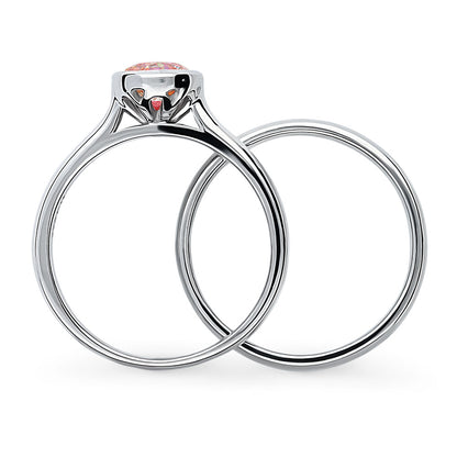 Solitaire Kaleidoscope Red Orange CZ Ring Set in Sterling Silver