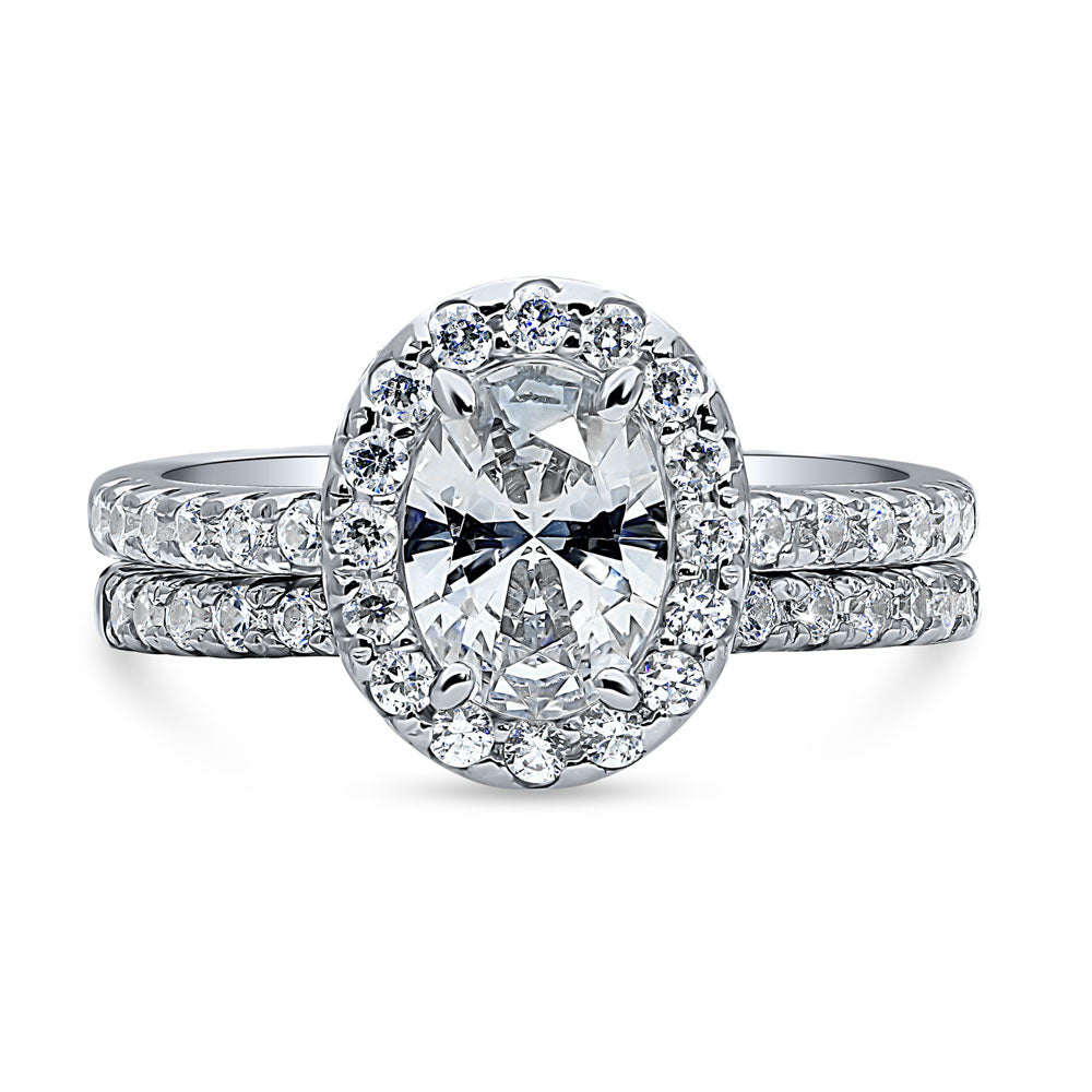 Halo Oval CZ Ring Set in Sterling Silver