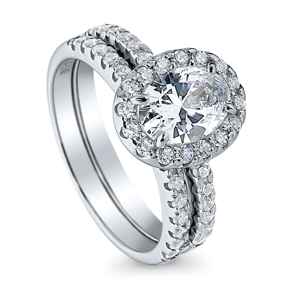 Halo Oval CZ Ring Set in Sterling Silver