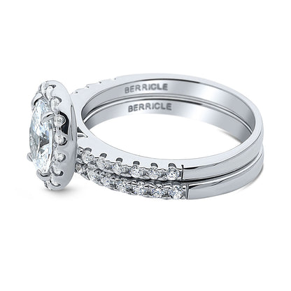 Halo Oval CZ Ring Set in Sterling Silver