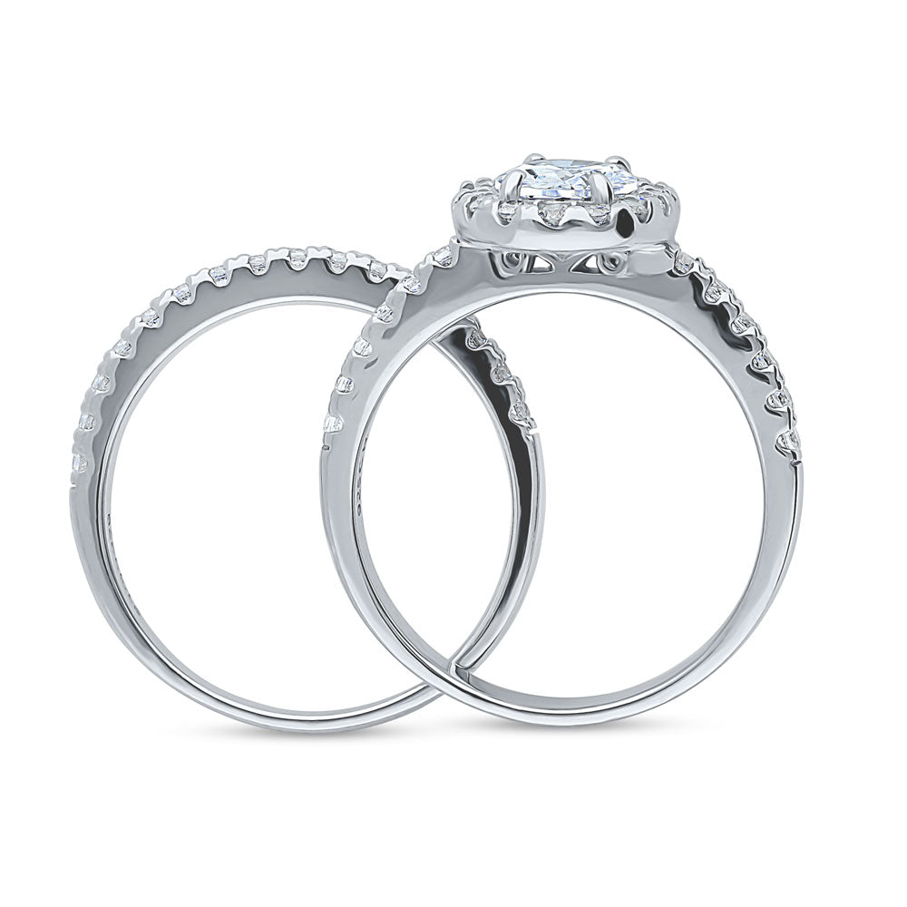 Halo Oval CZ Ring Set in Sterling Silver