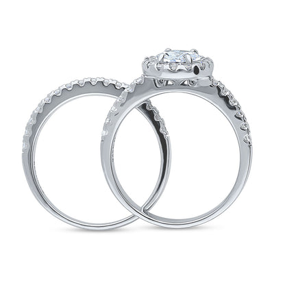 Halo Oval CZ Ring Set in Sterling Silver
