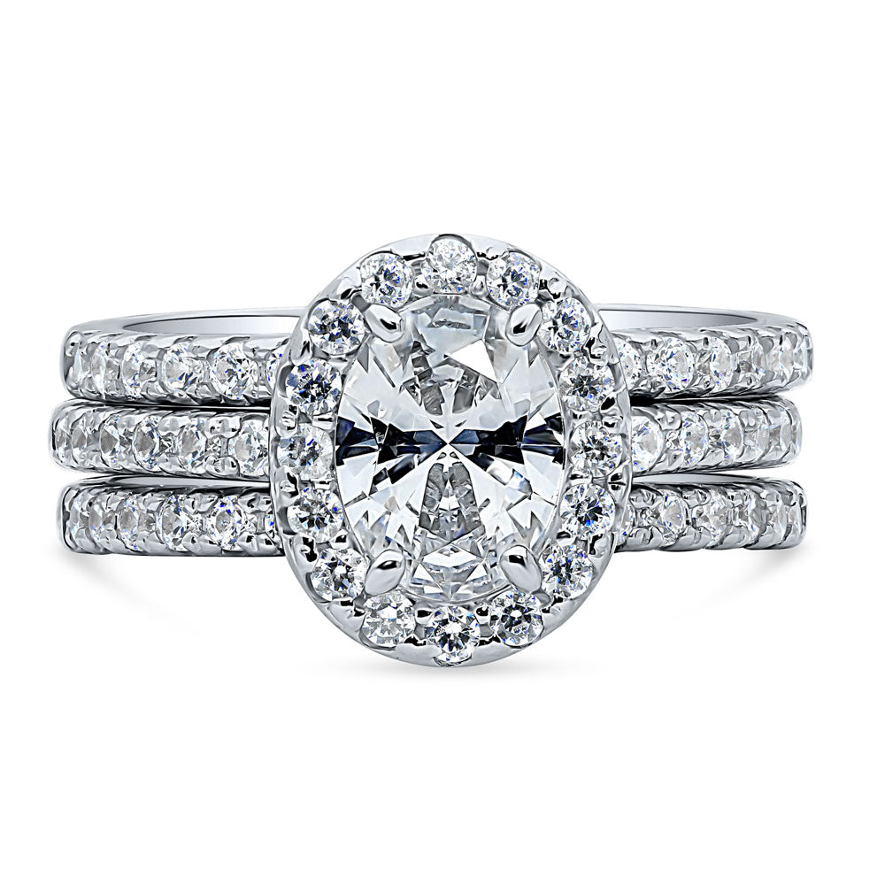 Halo Oval CZ Ring Set in Sterling Silver, 1 of 14