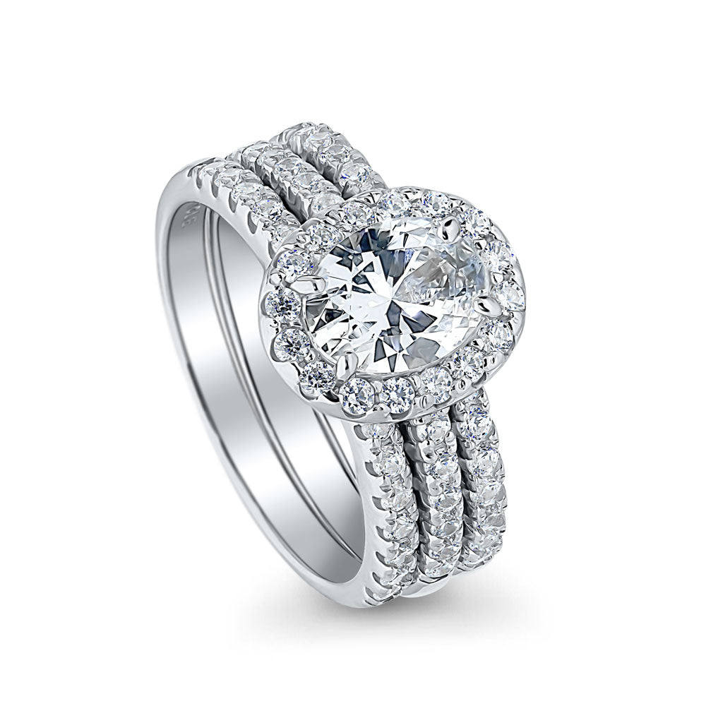 Halo Oval CZ Ring Set in Sterling Silver