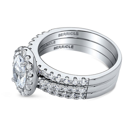 Halo Oval CZ Ring Set in Sterling Silver
