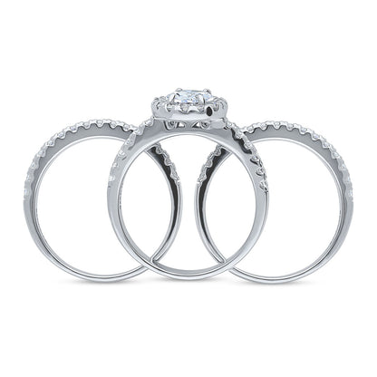 Halo Oval CZ Ring Set in Sterling Silver