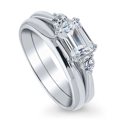 3-Stone East-West 1ct Emerald Cut CZ Ring Set in Sterling Silver