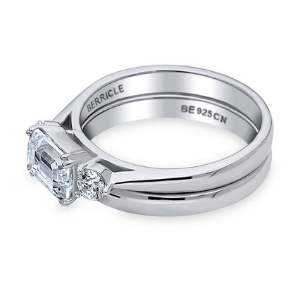 3-Stone East-West 1ct Emerald Cut CZ Ring Set in Sterling Silver