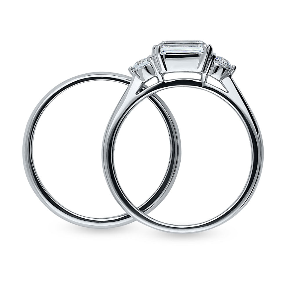 Alternate view of 3-Stone East-West 1ct Emerald Cut CZ Ring Set in Sterling Silver, 8 of 12