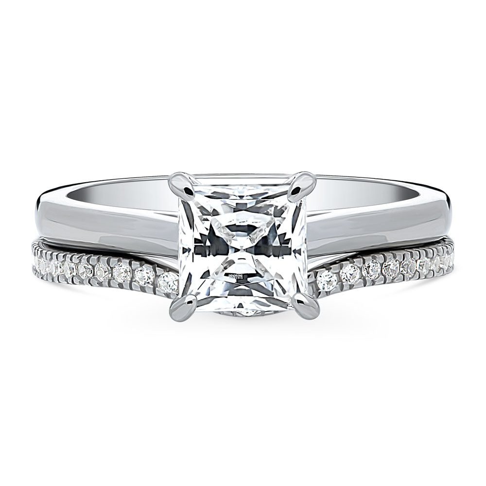 Solitaire Wishbone 1.2ct Princess CZ Ring Set in Sterling Silver, 1 of 12