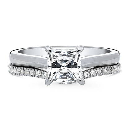 Solitaire Wishbone 1.2ct Princess CZ Ring Set in Sterling Silver