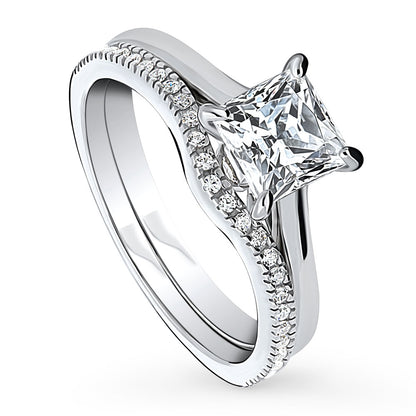 Solitaire Wishbone 1.2ct Princess CZ Ring Set in Sterling Silver