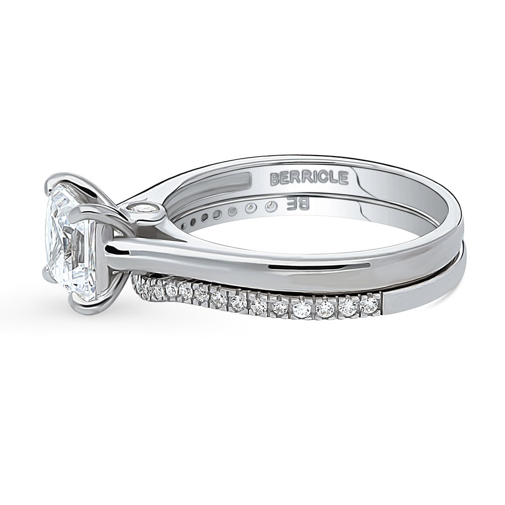 Angle view of Solitaire Wishbone 1.2ct Princess CZ Ring Set in Sterling Silver, 5 of 12