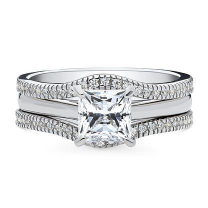 Solitaire Wishbone 1.2ct Princess CZ Ring Set in Sterling Silver
