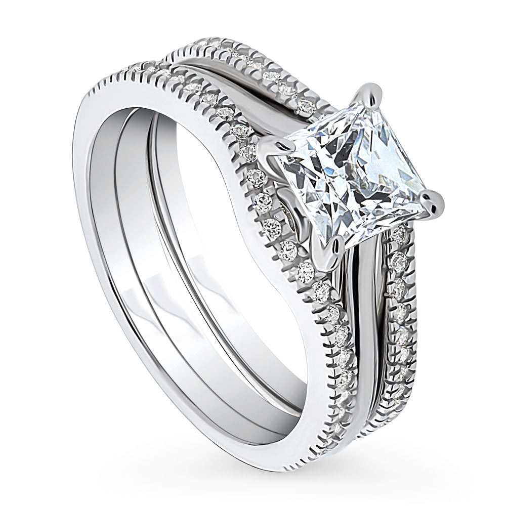 Front view of Solitaire Wishbone 1.2ct Princess CZ Ring Set in Sterling Silver, 4 of 12