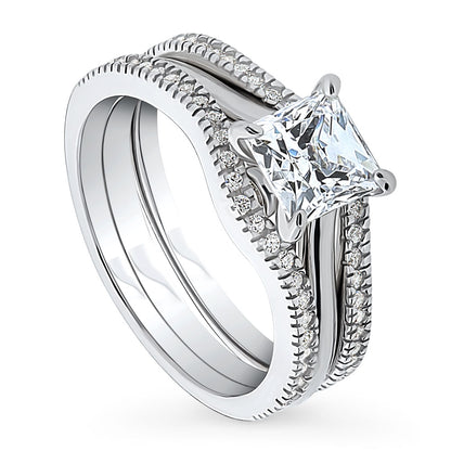 Solitaire Wishbone 1.2ct Princess CZ Ring Set in Sterling Silver