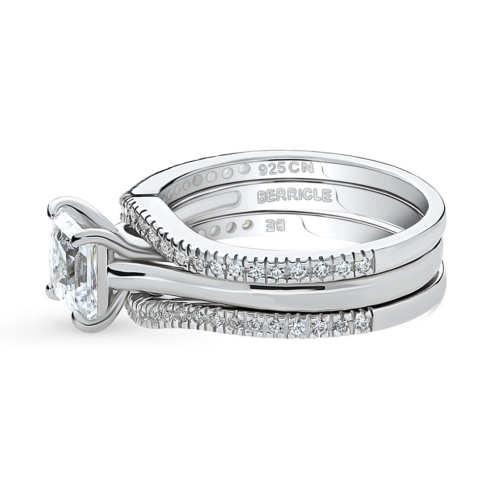 Angle view of Solitaire Wishbone 1.2ct Princess CZ Ring Set in Sterling Silver, 5 of 12