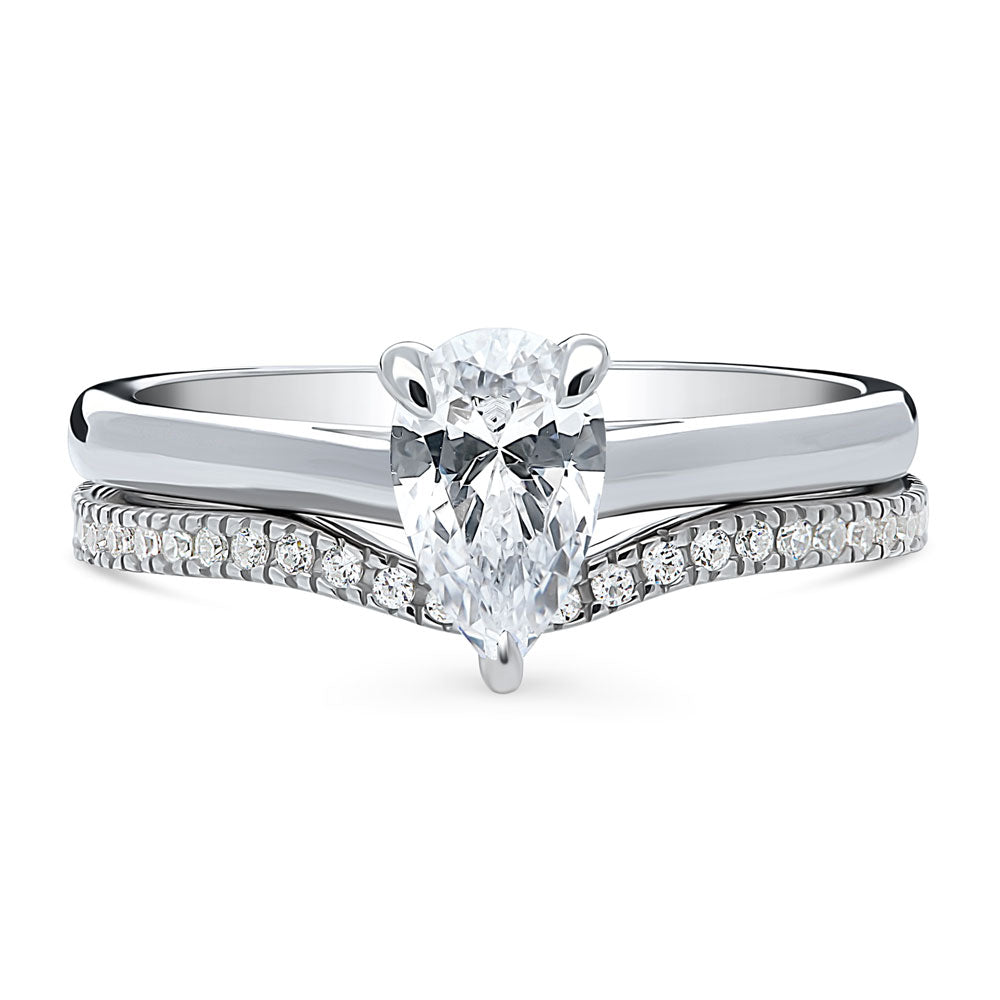 Solitaire 0.8ct Pear CZ Ring Set in Sterling Silver