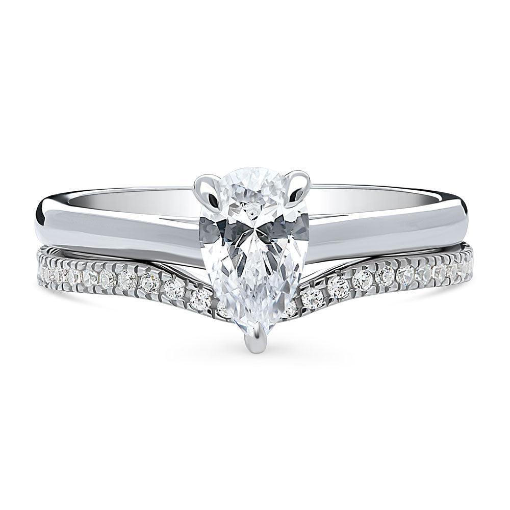 Solitaire Wishbone 0.8ct Pear CZ Ring Set in Sterling Silver, 1 of 12