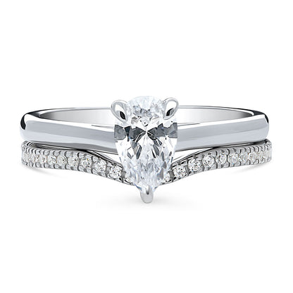 Solitaire Wishbone 0.8ct Pear CZ Ring Set in Sterling Silver