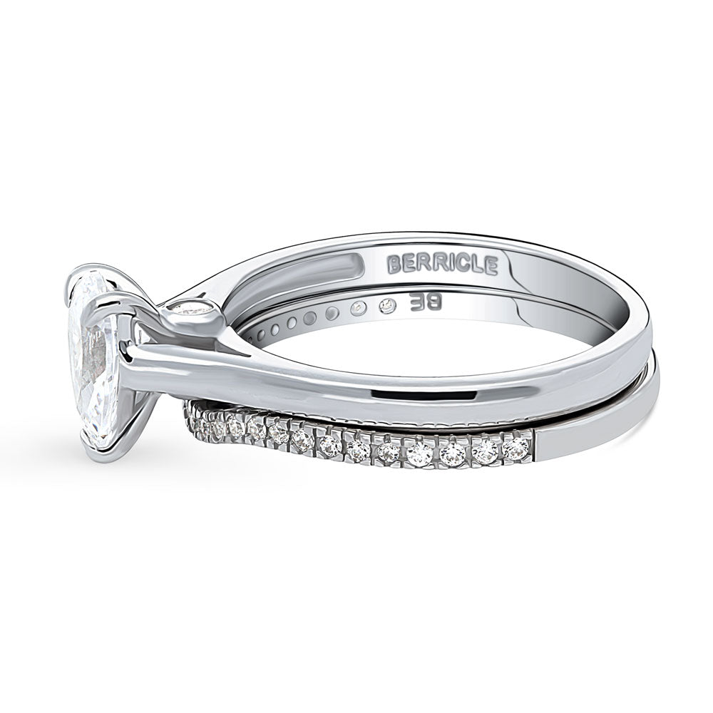 Angle view of Solitaire Wishbone 0.8ct Pear CZ Ring Set in Sterling Silver, 5 of 12
