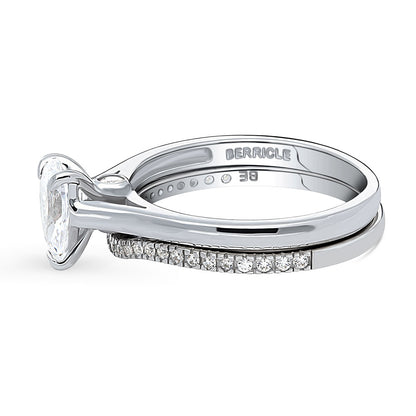 Solitaire Wishbone 0.8ct Pear CZ Ring Set in Sterling Silver
