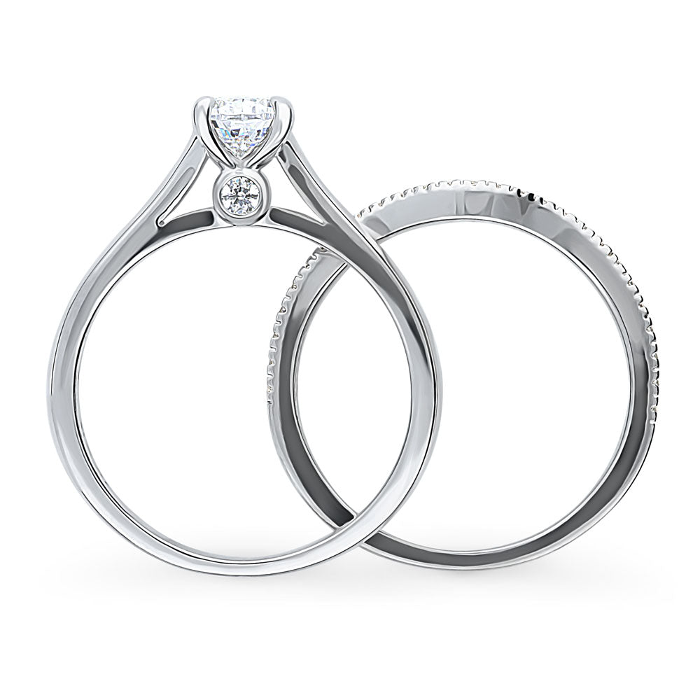 Solitaire Wishbone 0.8ct Pear CZ Ring Set in Sterling Silver