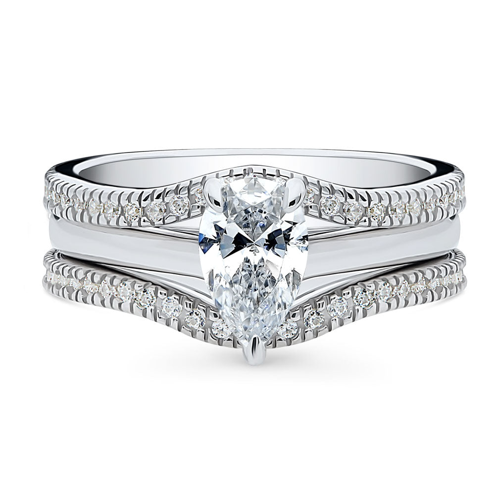 Solitaire Wishbone 0.8ct Pear CZ Ring Set in Sterling Silver, 1 of 12