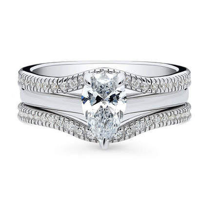 Solitaire Wishbone 0.8ct Pear CZ Ring Set in Sterling Silver