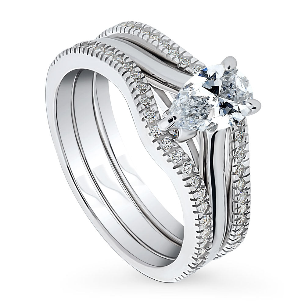 Solitaire Wishbone 0.8ct Pear CZ Ring Set in Sterling Silver