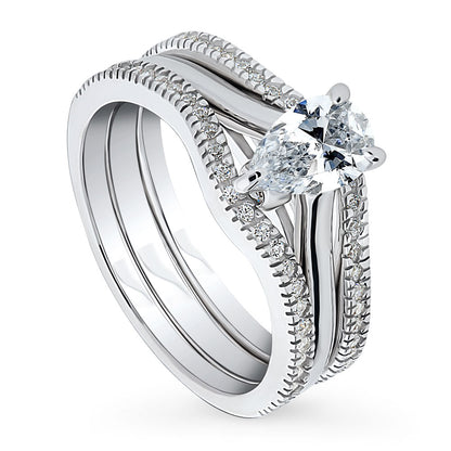 Solitaire Wishbone 0.8ct Pear CZ Ring Set in Sterling Silver