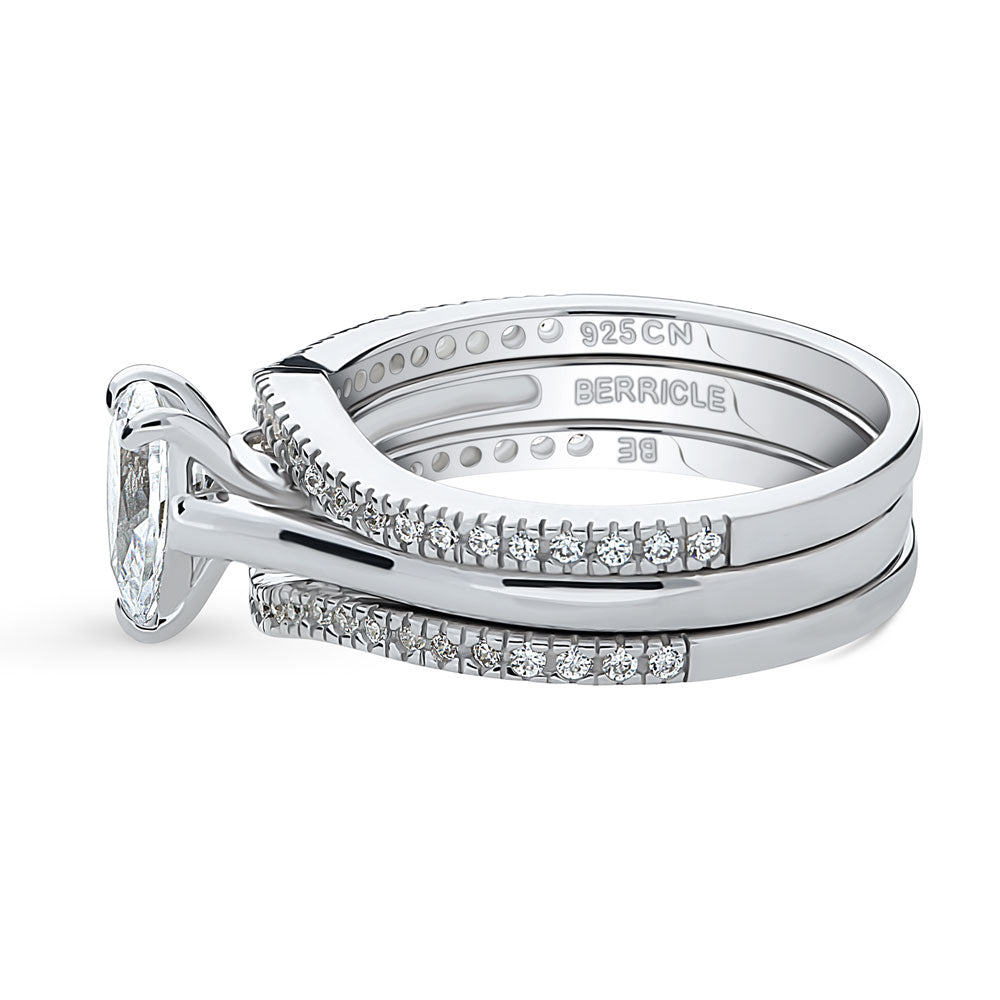 Angle view of Solitaire Wishbone 0.8ct Pear CZ Ring Set in Sterling Silver, 5 of 12