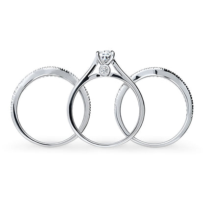 Solitaire Wishbone 0.8ct Pear CZ Ring Set in Sterling Silver