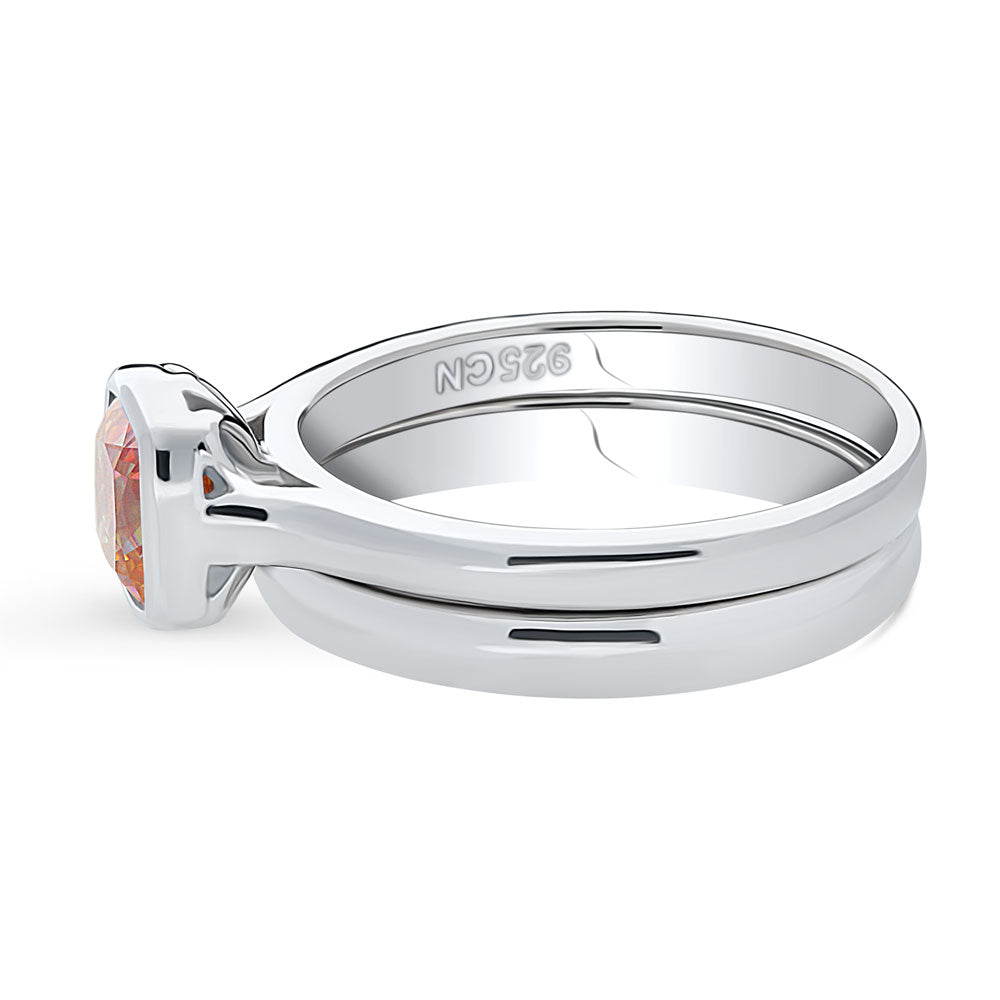 Angle view of Solitaire Kaleidoscope Red Orange CZ Ring Set in Sterling Silver, 5 of 10