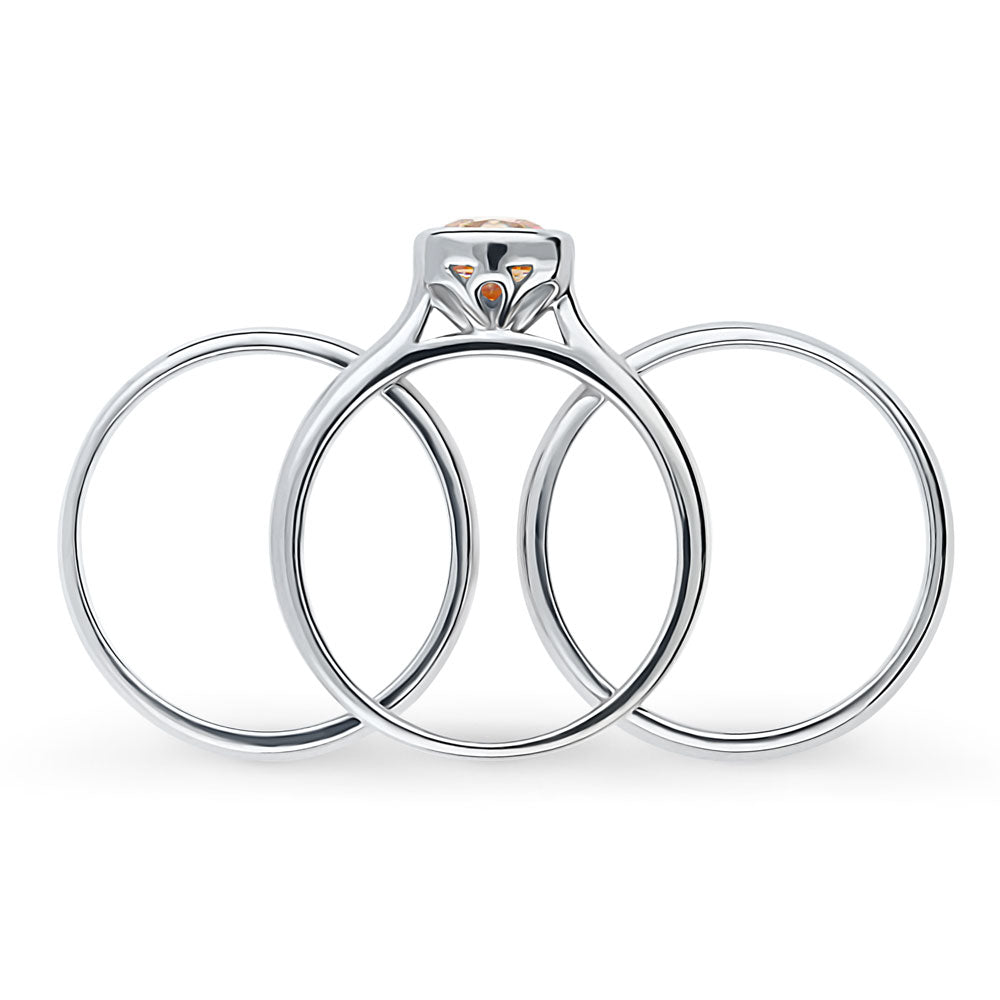 Solitaire Kaleidoscope Red Orange CZ Ring Set in Sterling Silver