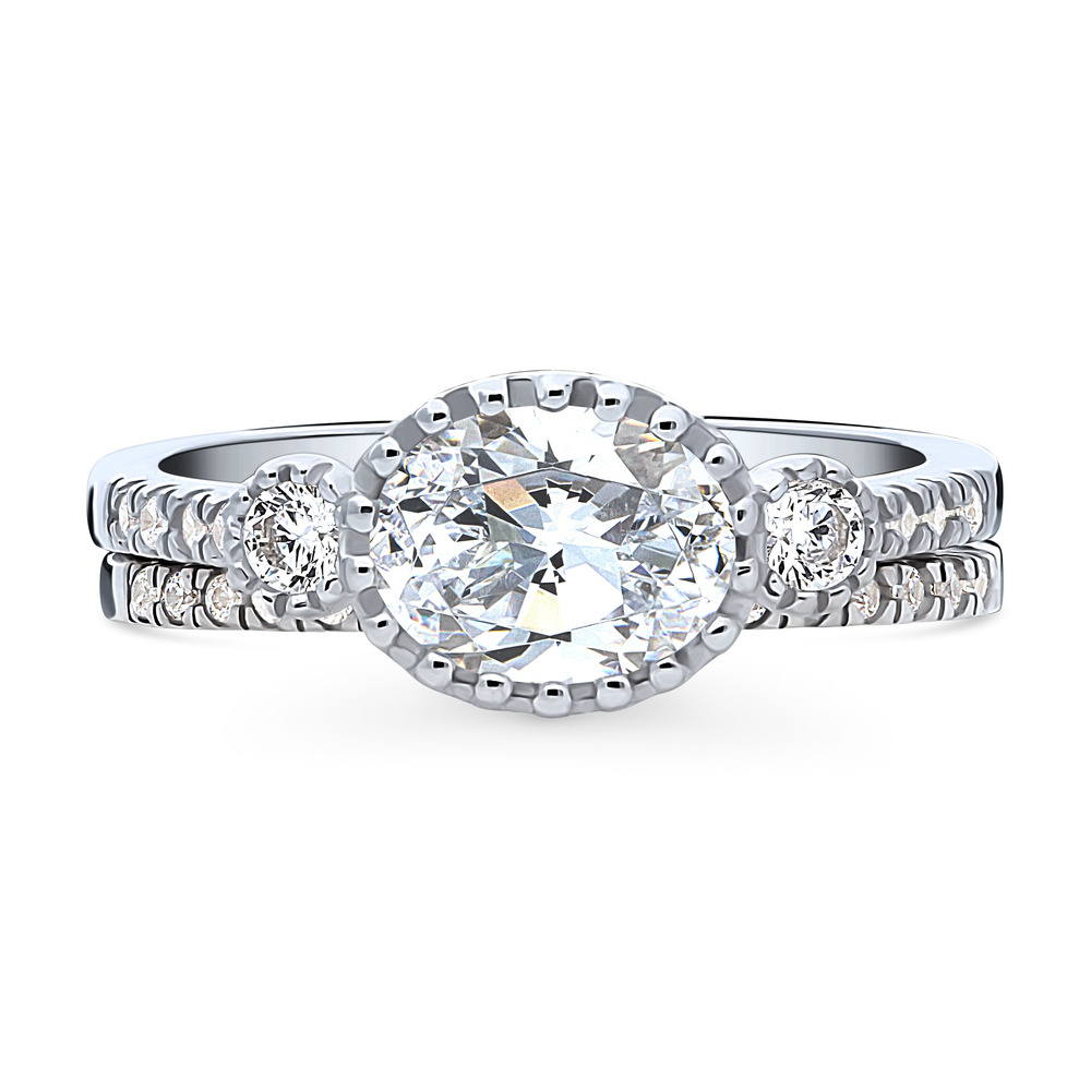 3-Stone 1.2ct Oval CZ Ring Set in Sterling Silver, 1 of 16