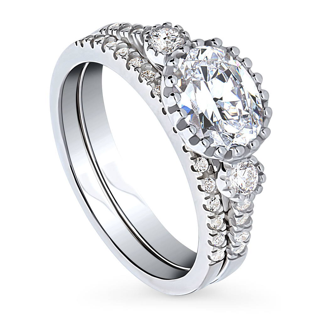 Front view of 3-Stone 1.2ct Oval CZ Ring Set in Sterling Silver, 4 of 16