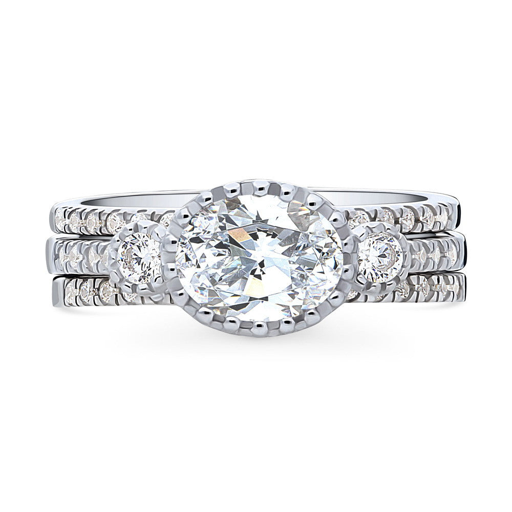 3-Stone 1.2ct Oval CZ Ring Set in Sterling Silver, 1 of 16