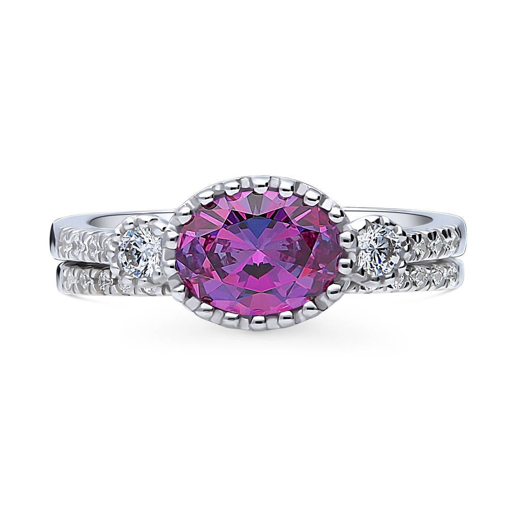 3-Stone 1.2ct Purple Oval CZ Ring Set in Sterling Silver